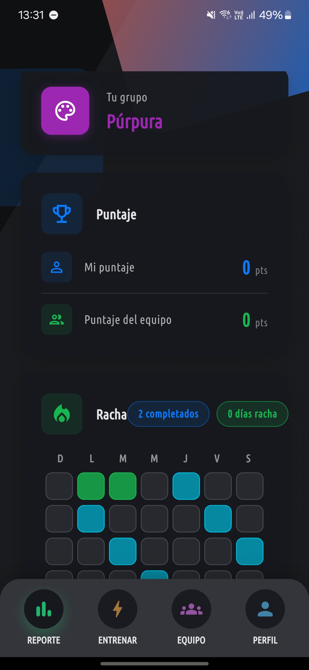 Captura de pantalla de la sección de puntos