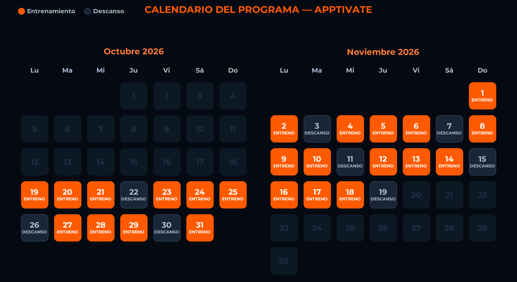 Calendario del programa Apptivate
