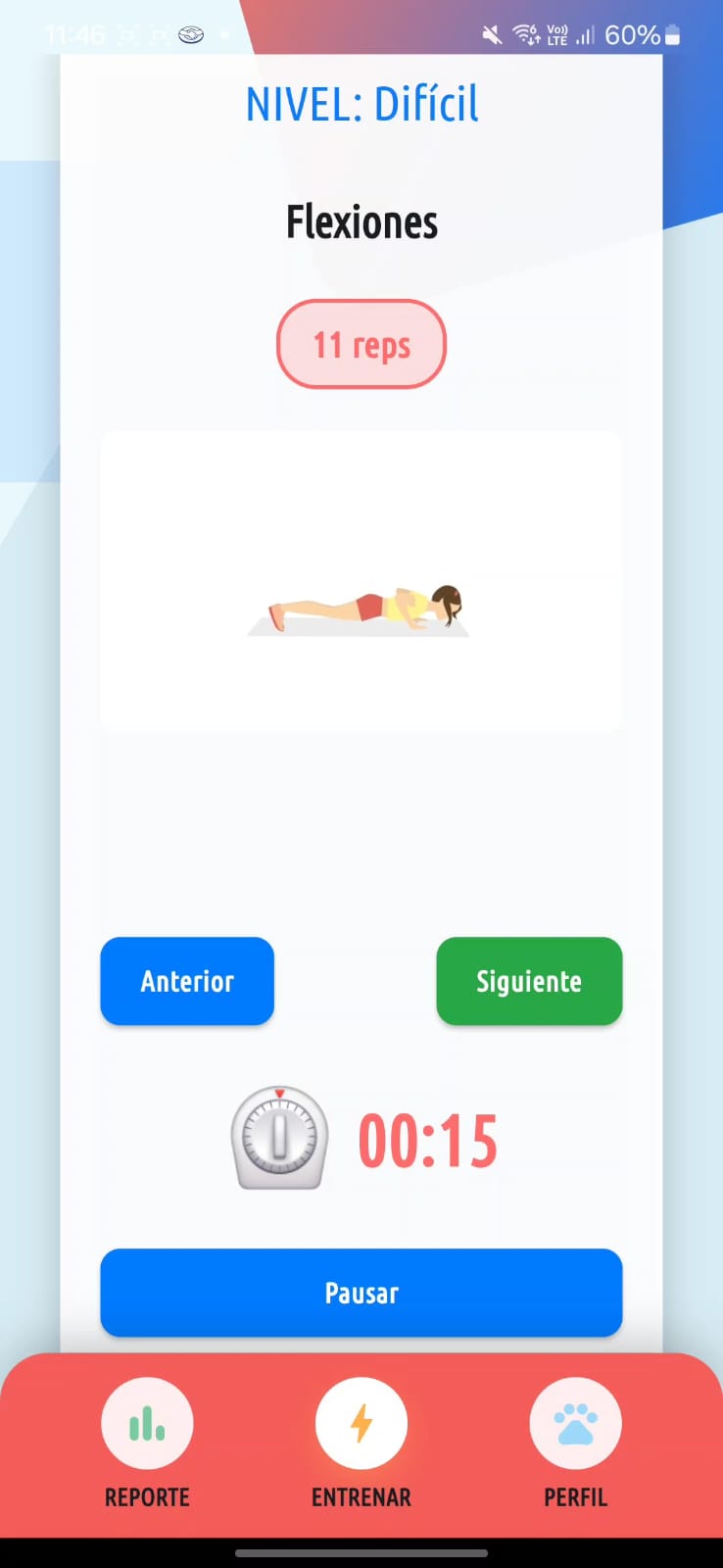 Captura de pantalla de la sección entrenamiento