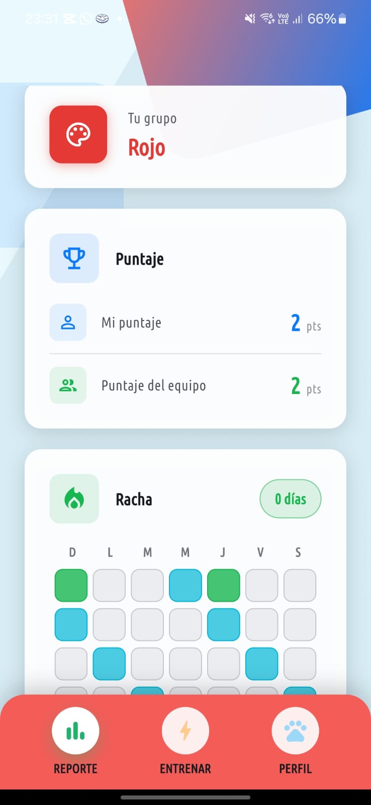 Captura de pantalla de la sección mi progreso